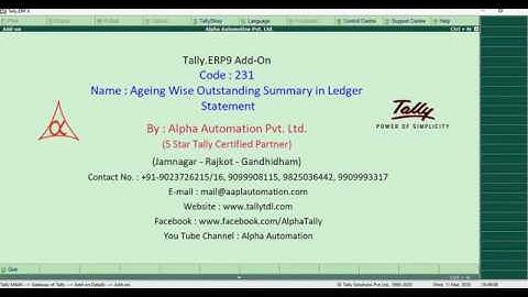 Tally Add On :  Ageing Wise Outstanding Summary in Ledger Statement in tally.ERP9 software.