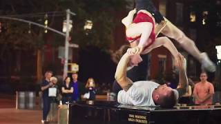 Acro Yoga on a Baby Grand Piano and under the Lamp Lights in Greenwich Village NYC (in 4K)