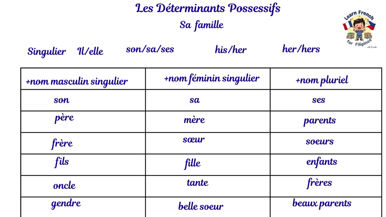 GRAMMAIRE MODULE 3.13 Les Déterminants Possessifs La famille