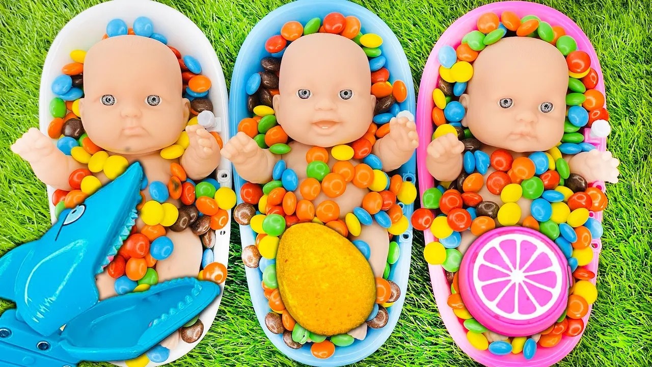 3 Minutes Satisfying Video   Mixing Funny Candy ASMR & Make Up in 3 Bathtubs with Magic M&M's Slime