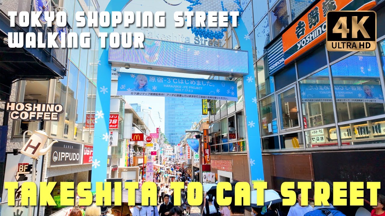Takeshita to Cat Shopping Street Walking Tour, Tokyo Japan - Summer 2025 - [4K HDR] With Captions