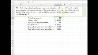 Calculate component cost of debt used in WACC before tax considerations