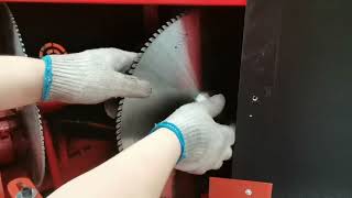 how to change saw blade of TS-J06S picture frame cutting machine  double cutting machine