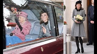 Kate Middleton was elegant in a grey coat as she and The Queen arrive for joint engagement in London