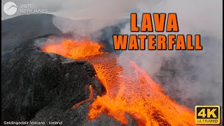 LAVA WATERFALL UP-CLOSE | Geldingadalir Volcano Iceland | June 7th, 2021 | 4K Drone Footage