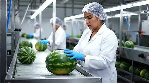 Inside a High-Tech Watermelon Extraction Factory: Melons to Refreshing Juice (Full Process)