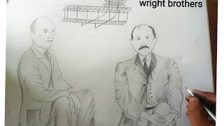 Wright brothers portrait in line art Royalty Free Vector