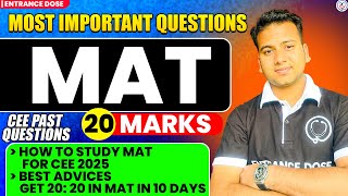 How to Study MAT for CEE 2025 🔥 || Get 20/20 Marks in 10 Days || Best Advice for CEE Aspirants