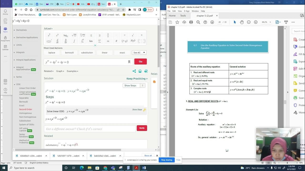 Using symbolab to solve second order differential equation YouTube