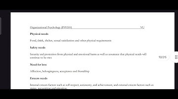 PSY510 Lecture 20 Organisational Psychology Short Lecture VU Lectures