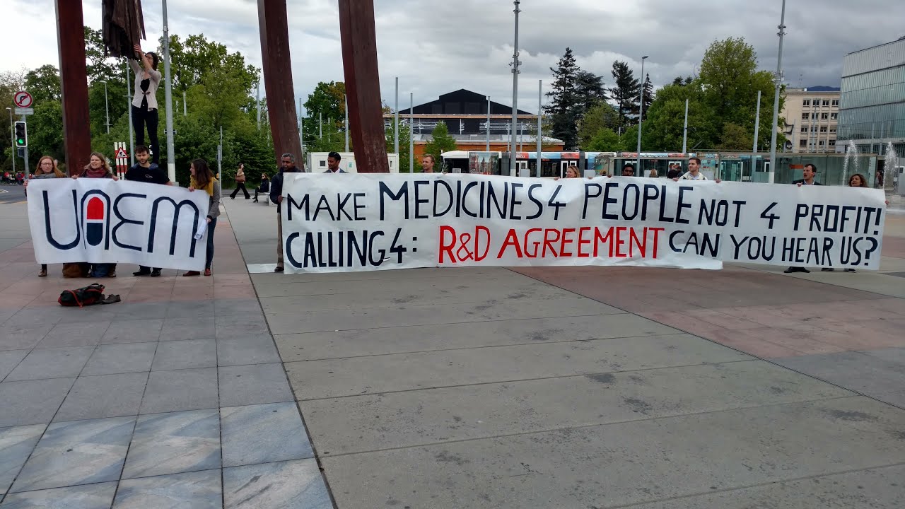 UAEM demo at WHO negotiations on reform of R&D funding - YouTube