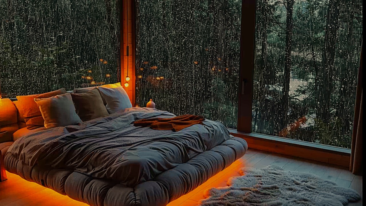 Cozy Forest Bedroom in Heavy Rain – 10 Hours of Sleep Ambience