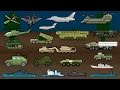 Learning Military Vehicles - Trucks, Airplanes and Ships - Children's Educational Flash Card Videos