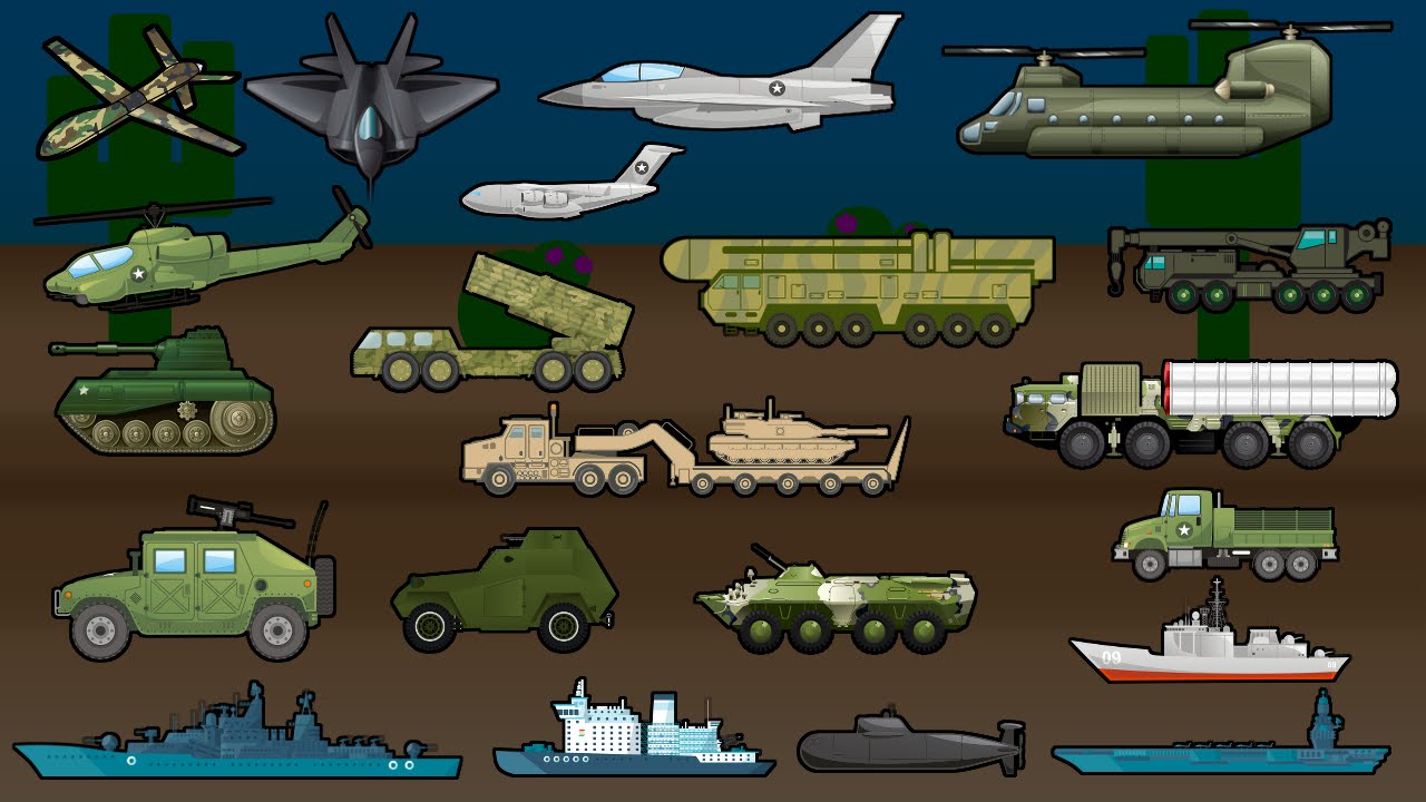 Learning Military Vehicles - Trucks, Airplanes and Ships - Children's