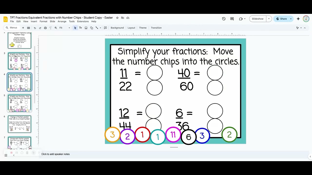 Equivalent Fractions with Number Chips Lesson - Easter-Themed