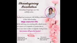 Thanksgiving  Ceremony of Mego Joyce Ann Otto \& 70th Birthday Celebration on 4th May 2024