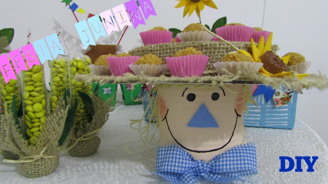 DIY Festa Junina - Suporte para doces espantalho - Faça você mesmo