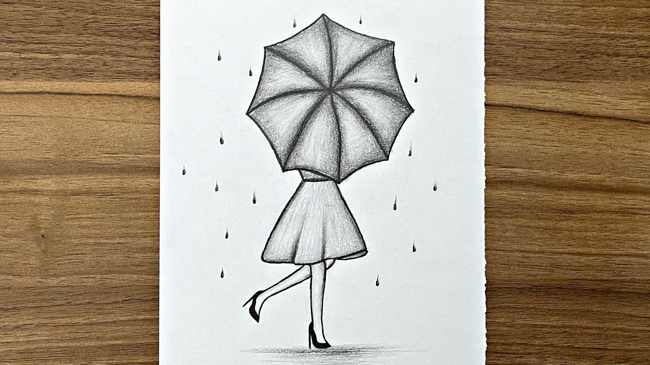 How to draw a girl with umbrella step by step || Easy drawing for ...