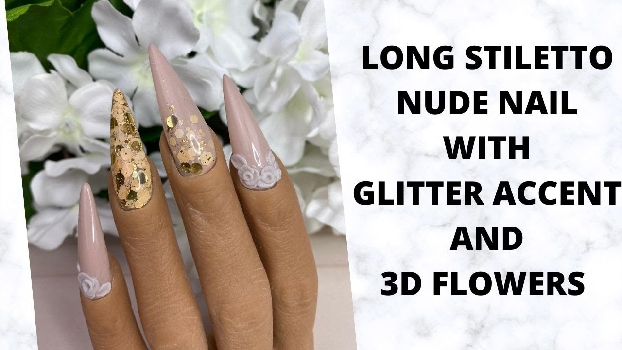 Stiletto Nude Nails / Glitter Accent AND 3D Roses