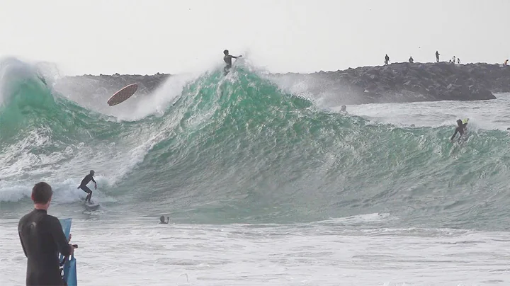 PRO Surfers and Skimboarders charge INSANE shorebreak at Wedge !!! Spring 2021