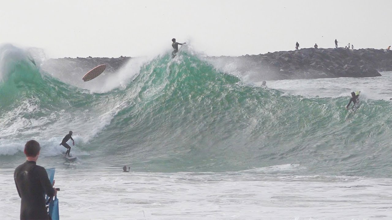 PRO Surfers and Skimboarders charge INSANE shorebreak at Wedge