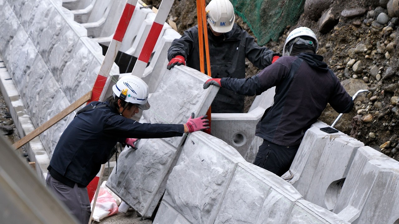Японская технология восстановления берега крупными блоками | Ликвидация последствий тайфуна Часть 3