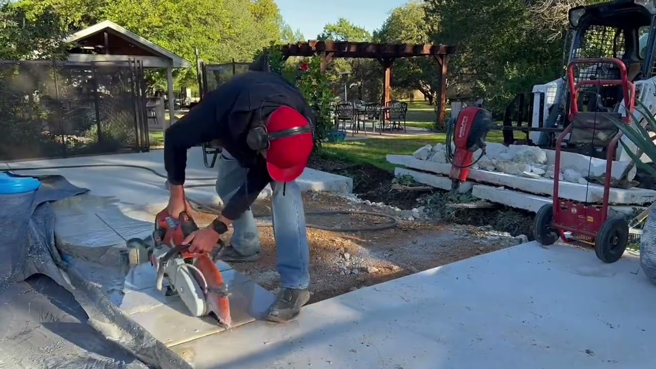 Fiberglass pool concrete deck removal