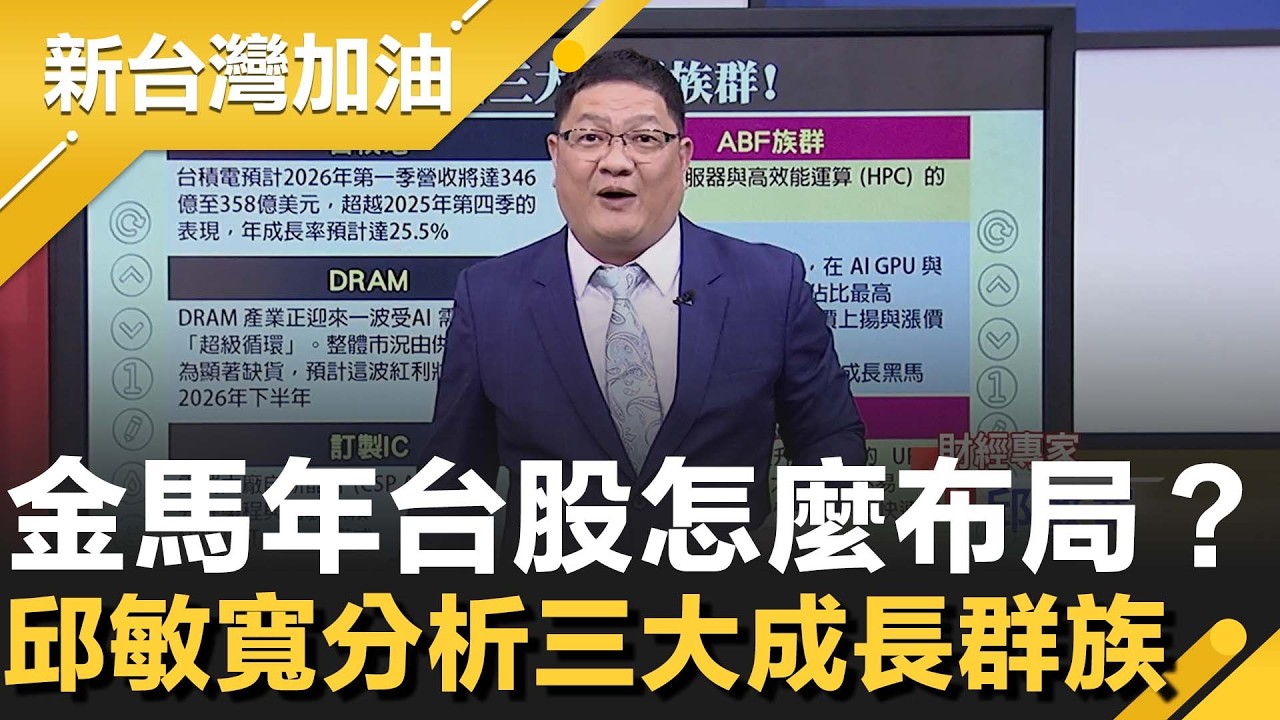 金馬年台股怎布局？邱敏寬分析三大成長群族！ASIC爆紅成新寵 台灣關鍵？DRAM三巨頭總產能達1800萬片 仍將供不應求 再曝未來怎向..│許貴雅主持│【新台灣加油 精彩】20260216│三立新聞台