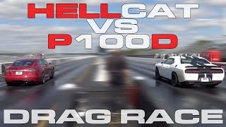 707HP Challenger Hellcat vs Tesla Model S P100D Heads up 1/4 Mile Drag Race