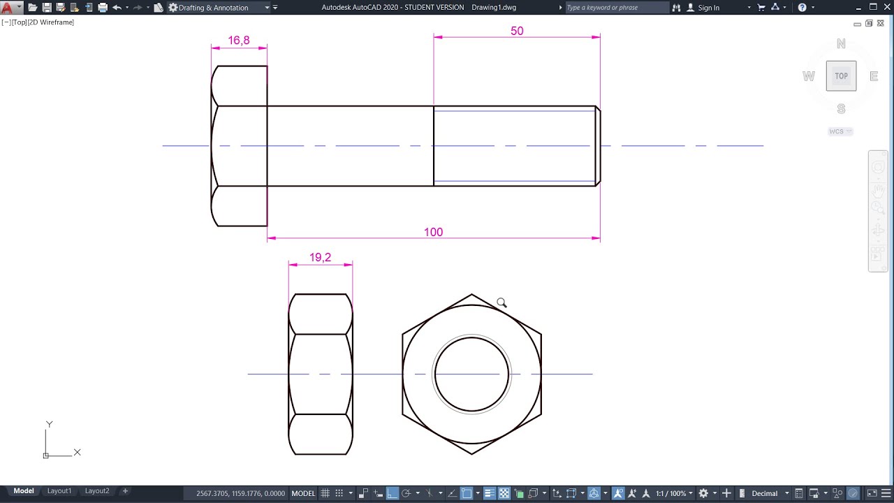 Чертеж пропеллера в автокаде Cıvata ve Somun Çizimi Nut and Bolt Drawing Autocad 2D Practice Drawing Exercise