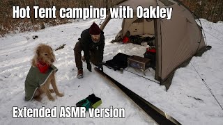 Solo hot tent camping with Oakley my dog. Relaxing sounds of camping  4K AMSR  Extended edit