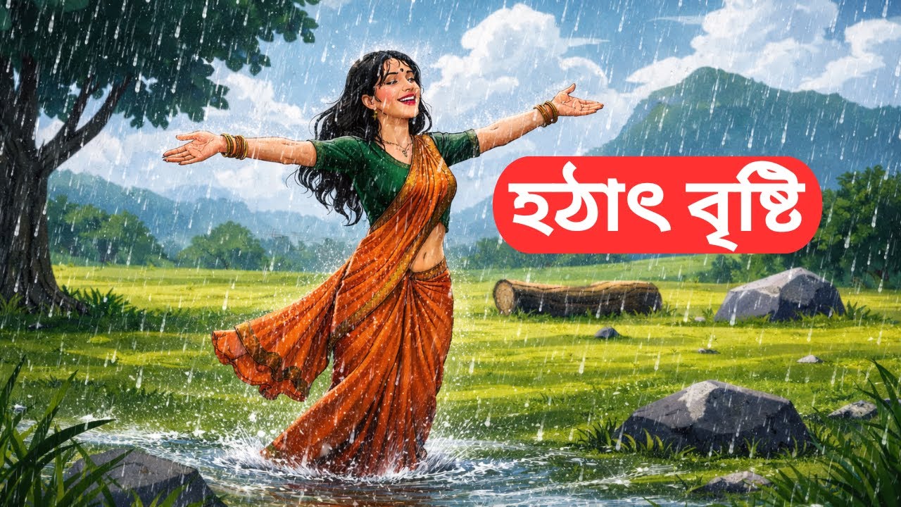 Ghibli Style Village Life - ASMR | Cozy Rain | Rustic cooking asmr | Bangla Cartoon | হঠাৎ বৃষ্টি