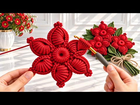 How to Crochet a Stunning Flower Bouquet 🌸 | Easy 3D Tunisian Crochet Flower Tutorial Step by Step