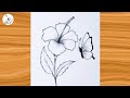 How to draw a butterfly on flower ||Hibiscus Flower step by step||Easy Drawing ideas for Beginners 