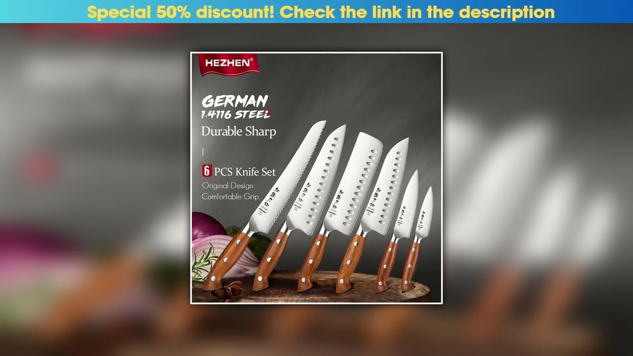 Top HEZHEN 6PC Chef Knife Set German 1.4116 Stainless Steel Sharp Cook Santoku Knife Gift Box Kitch