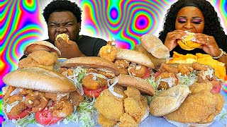 FAT FLOUNDER FISH SANDWICHES AND JUMBO SHRIMP PO BOYS!!! | MUKBANG EATING SHOW!!!