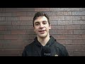 Poitras speaks with the media following his three-point game in a win at Springfield
