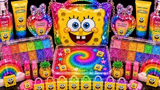 Satisfying Slime ASMR Making Rainbow Slime Mixing Makeup Lipsticks Candy M&Ms