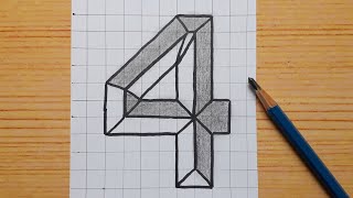 Simple 3d Drawing Number 4 / How To Draw Easy For Beginners #shorts