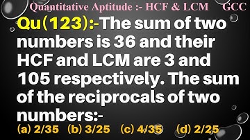 Q123 | The sum of two numbers is 36 and their HCF and LCM are 3 and 105. Sum of Reciprocals of Two