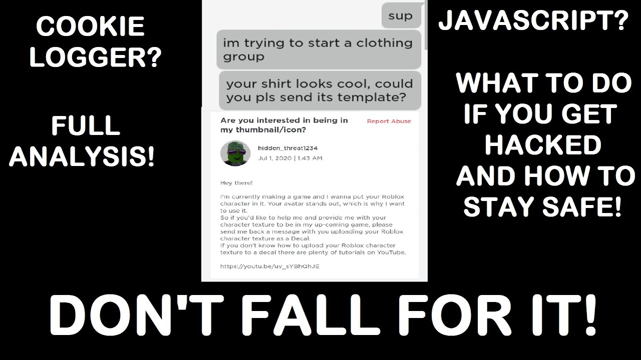 Don T Fall For This New Roblox Scam 2020 Roblox Javascript Character Shirt Texture Decal Scam Youtube - roblox roblosecurity codes get robux no verification