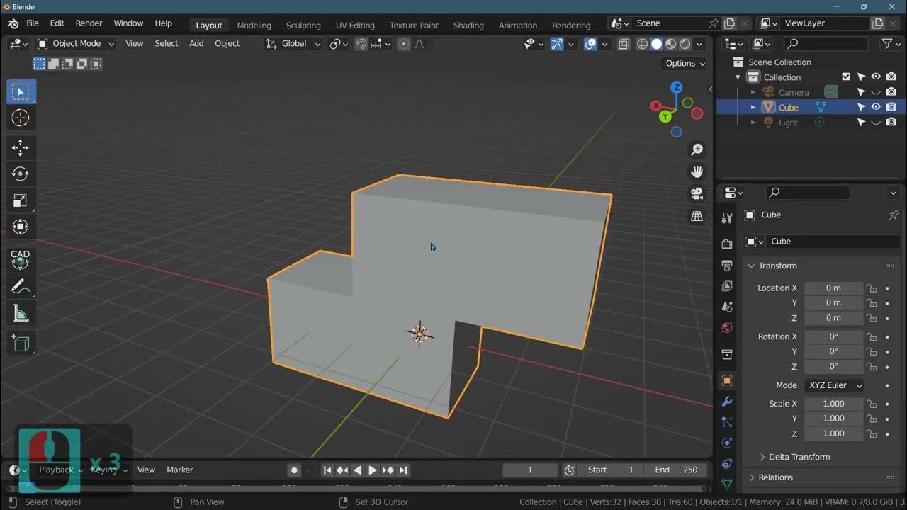 Blender Intro Tutorial 3 = Mesh Modeling = Vertices, Edges And Faces