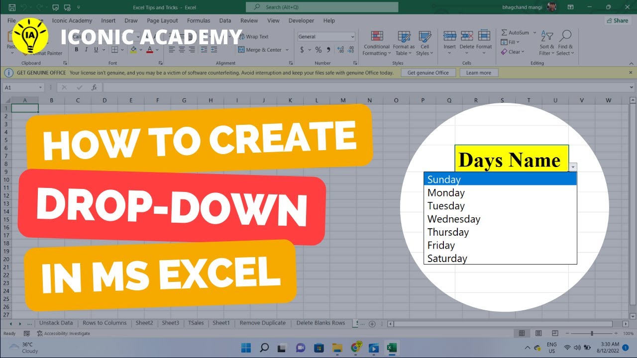 How to create Drop Down list in Excel || Quick way to Create Drop-Down ...