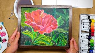 speedpaint | using Walmart art supplies! | acrylic painting | calm hobbies | red hibiscus 🌺