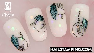 Nature-like nail art with effected stamping motif (nailstamping.com)