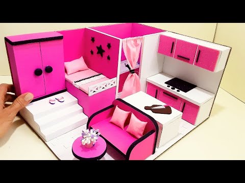 DIY Cardboard House #1❤ | Minyatür Karton Ev #1❤ |  Banyo, Mutfak, Yatak Odası, Yaşam Alanı