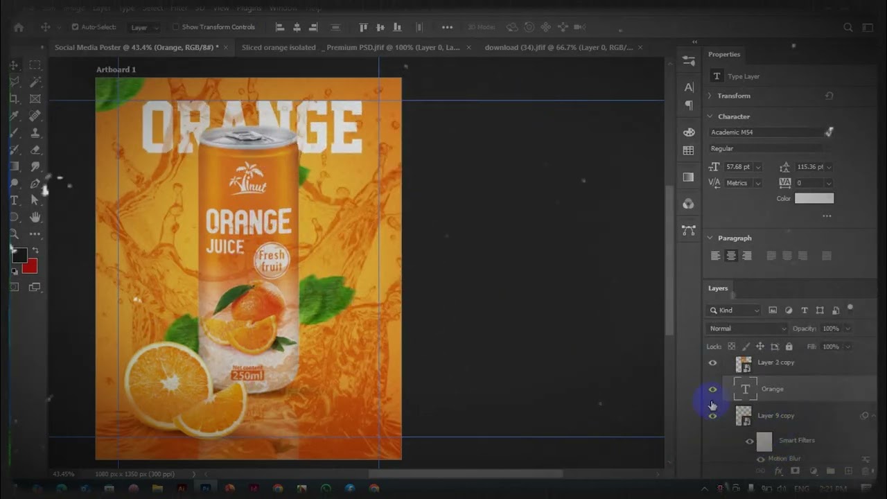 Before & After Product Manipulation – Orange Juice Poster Design.