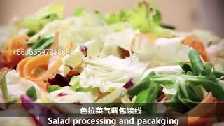 Salad processing and packaging line with nitrogen filling to keep vegetables fresh