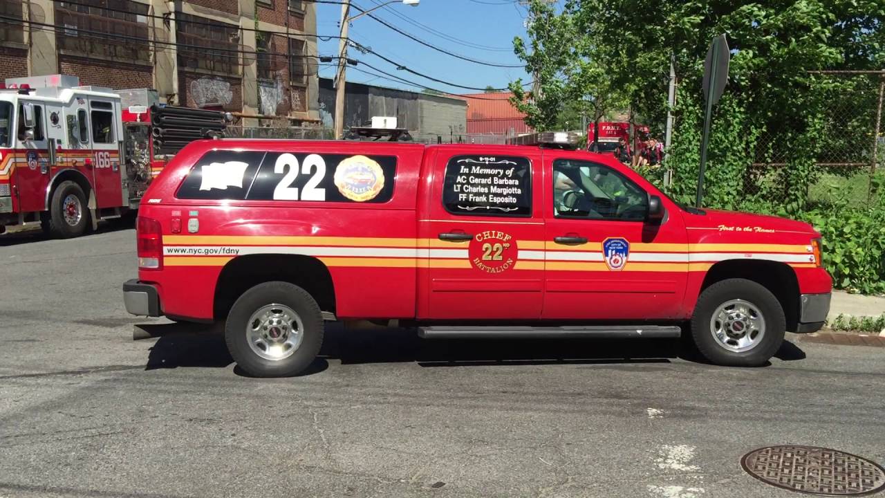 FDNY BATTALION CHIEF 22 FDNY LADDER 83 TAKING UP FROM A 10 75 FIRE ON fdny-battalion-chief-22-fdny-ladder-83-taking-up-from-a-10-75-fire-on