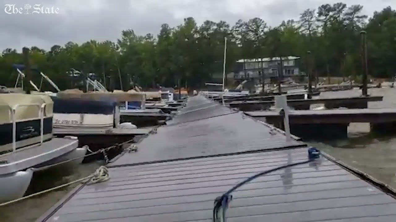 Waves rock the boat dock at Lake Murray as Hurricane Florence arrives